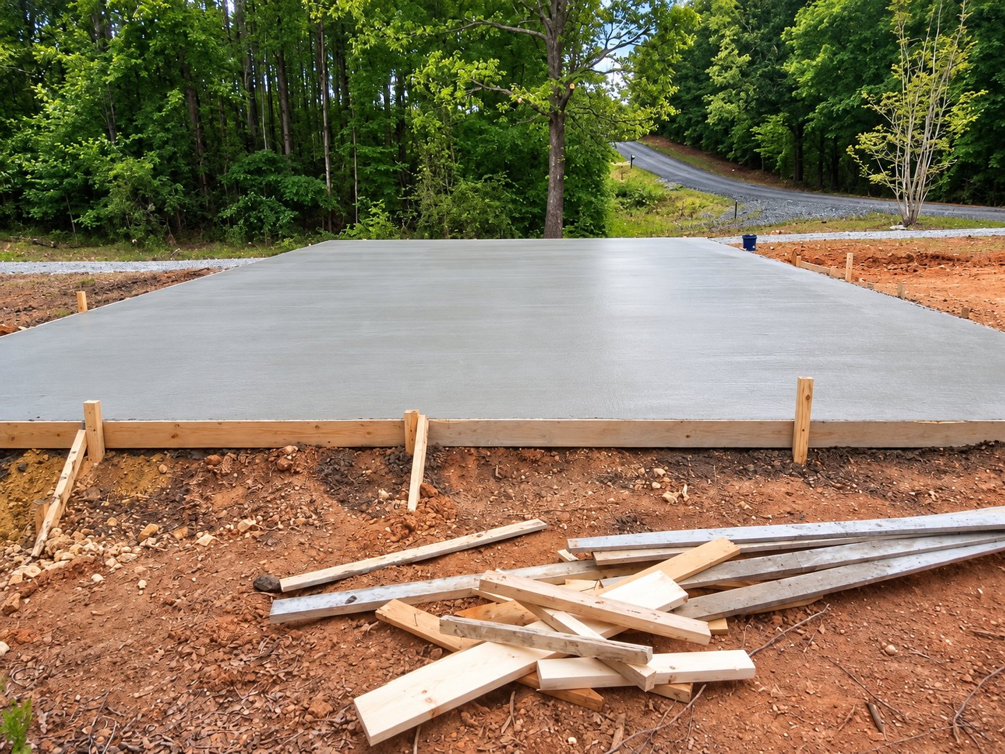 Large new concrete slab with the forms just pulled