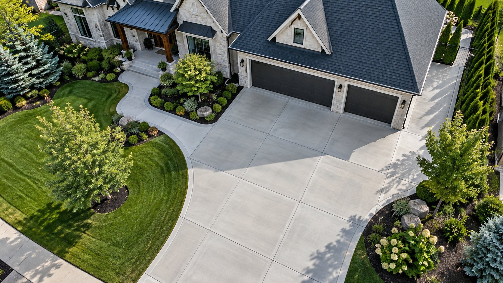 New concrete driveway in front of a home